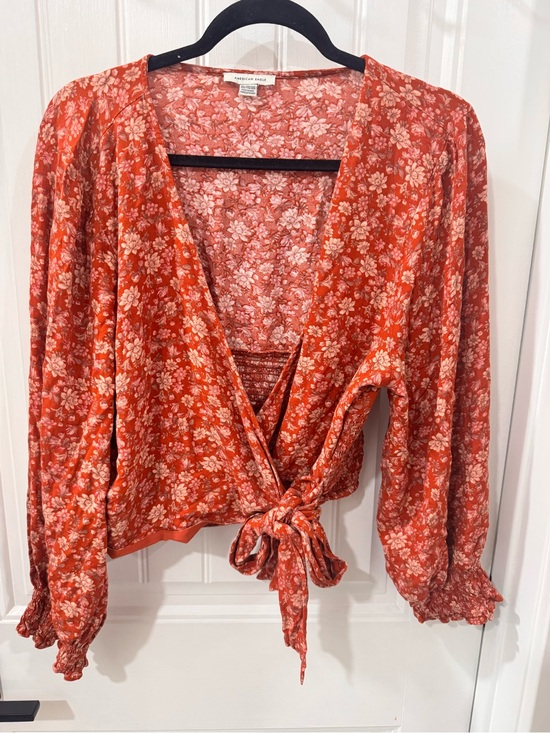 American Eagle Outfitters Tops - American Eagle Outfitters Red Floral Tie-Front Blouse